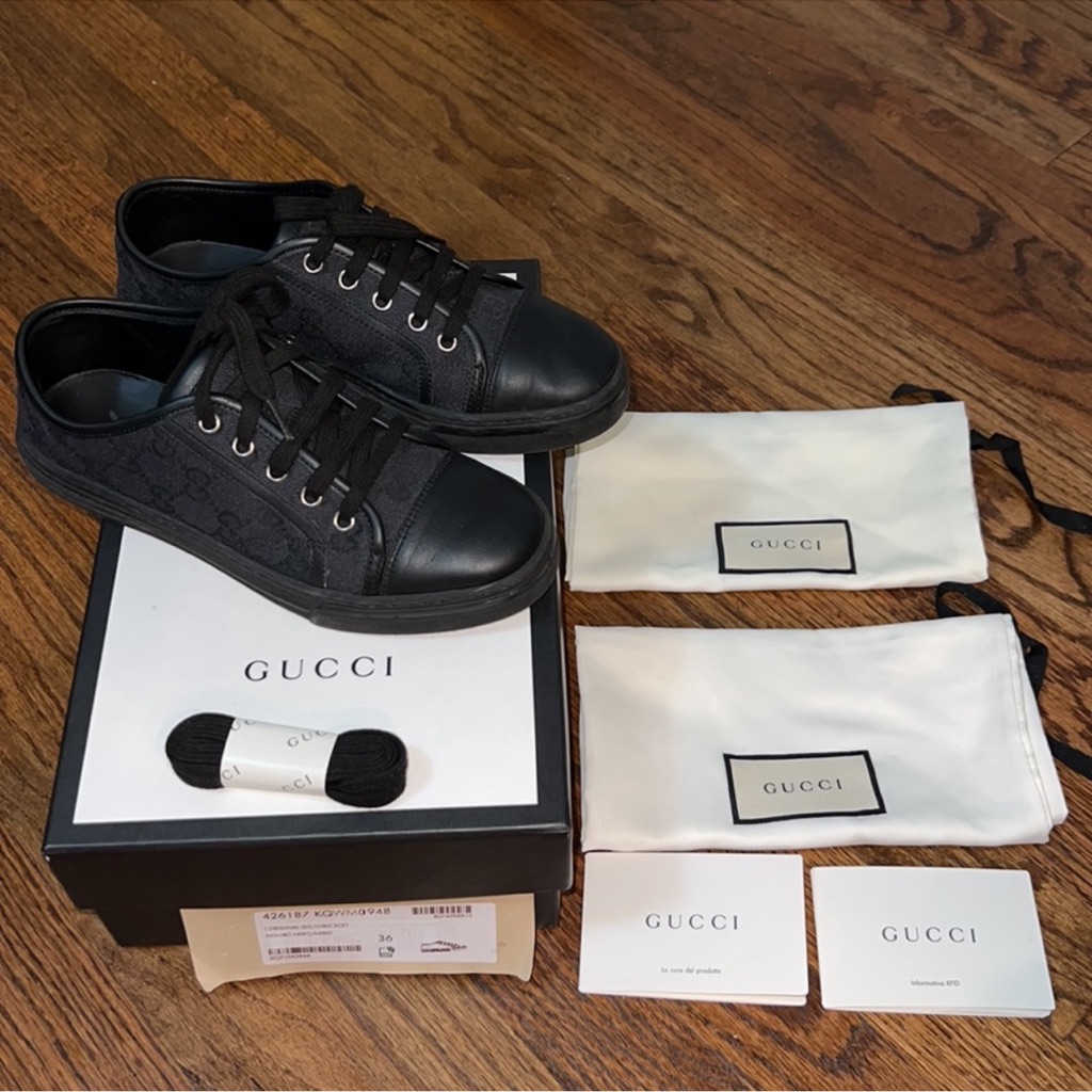 Gucci Sneakers - Gg Canvas & Leather Upper (Euc)